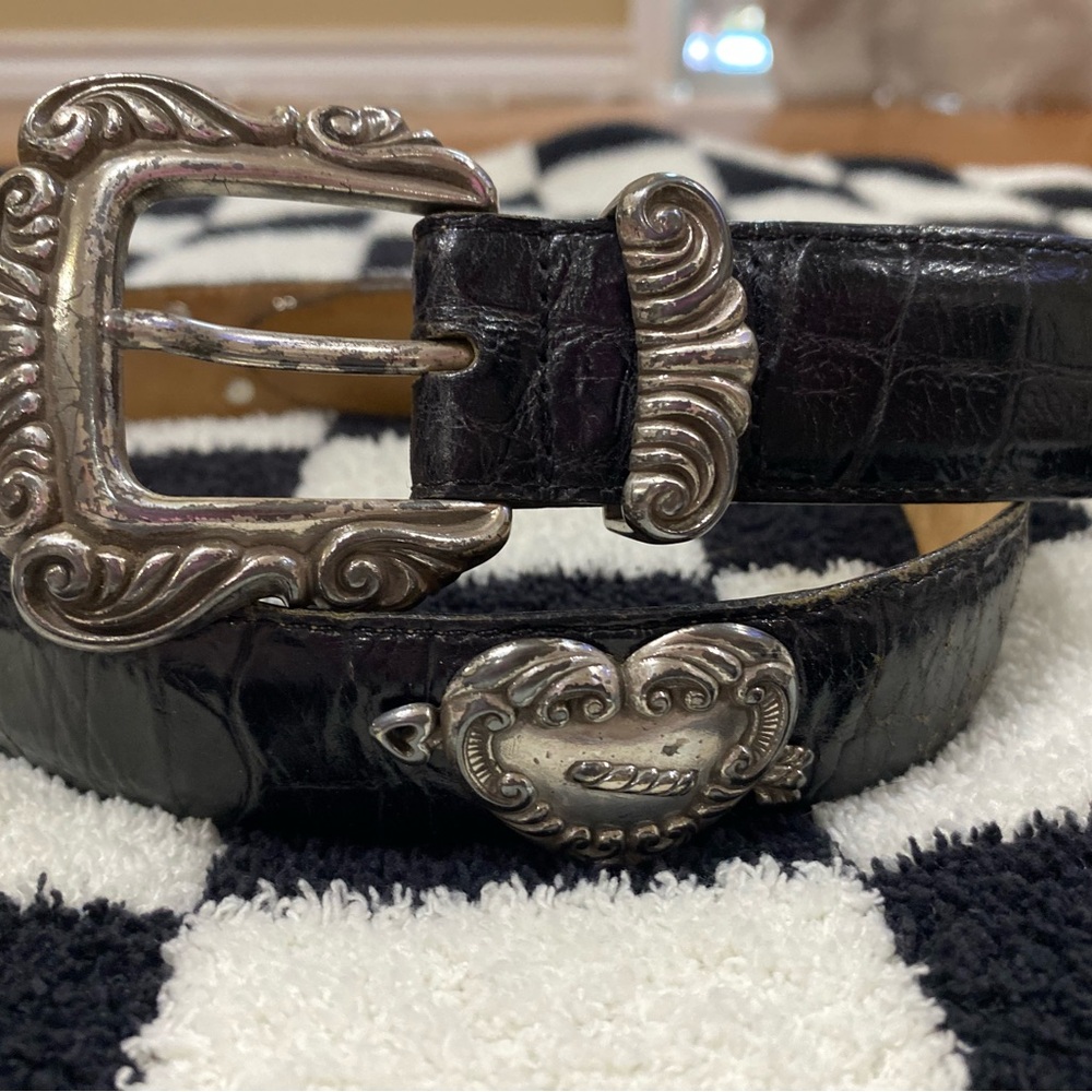 Brighton Black Leather Belt with Ornate Silver Buckle | medium | Vintage